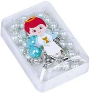 Różańce - Różaniec biały perłowy Komunia Święta IHS, 6mm + PUDEŁKO ANIOŁEK - miniaturka - grafika 1