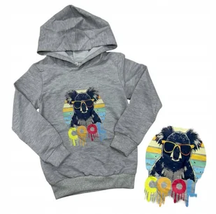 BLUZA DZIECIĘCA KOALA ciepła bawełna kaptur szara nadruk 122 6 7 lat - Bluzy dla dziewczynek - miniaturka - grafika 1