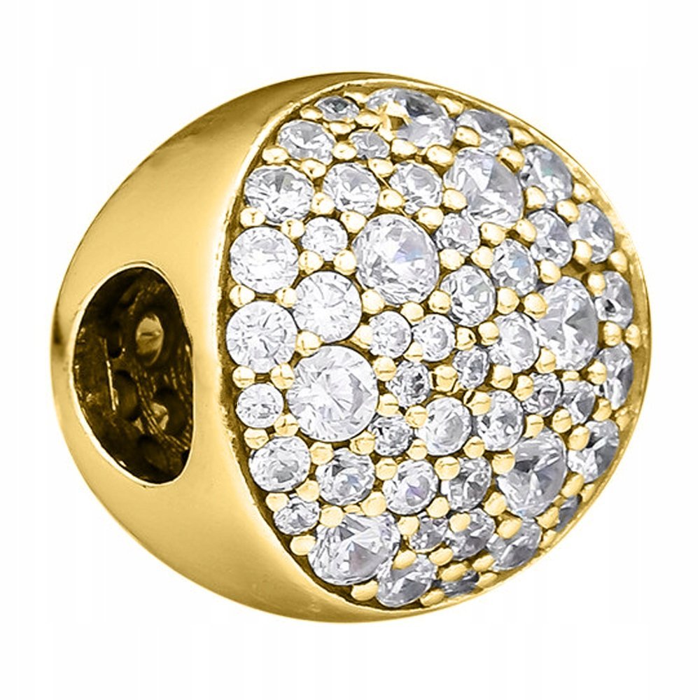 Złoty Charms Koralik z Cyrkoniami Beads Białe Cyrkonie Okrągły SREBRO 925