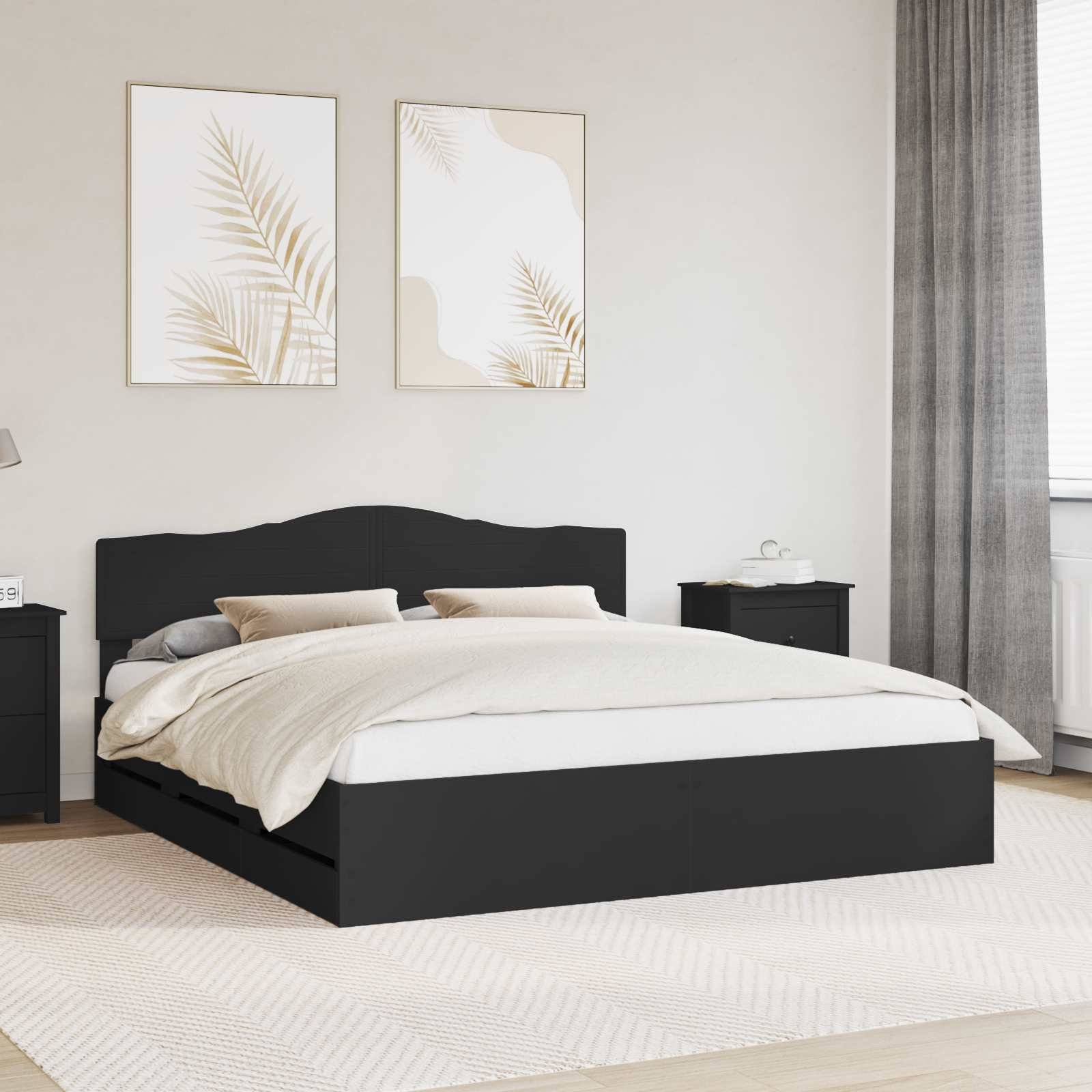 vidaXL Ramka łóżka z szufladą Czarny 200 x 200 cm Drewno inżynieryjne
