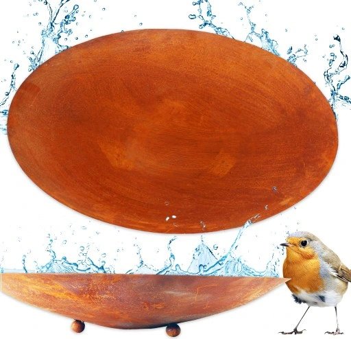 LUSTRO WODNE OGRODOWE STALOWE MISA POIDŁO DLA PTAKOW OCZKO WODNE 57 cm RDZA