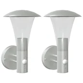 Lampy ogrodowe - vidaXL Kinkiety zewnętrzne z czujnikiem ruchu, 2 szt., srebrne, stal - miniaturka - grafika 1