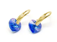Kolczyki - Kolczyki pozłacane srebro 925 z kryształami Swarovski Serca 10mm Sapphire AB - miniaturka - grafika 1