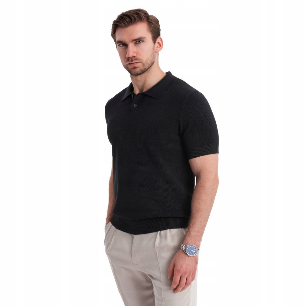 Bawełniana męska koszulka polo wygodna czarna Ombre OM-POSS-0117 V5 r. XXL
