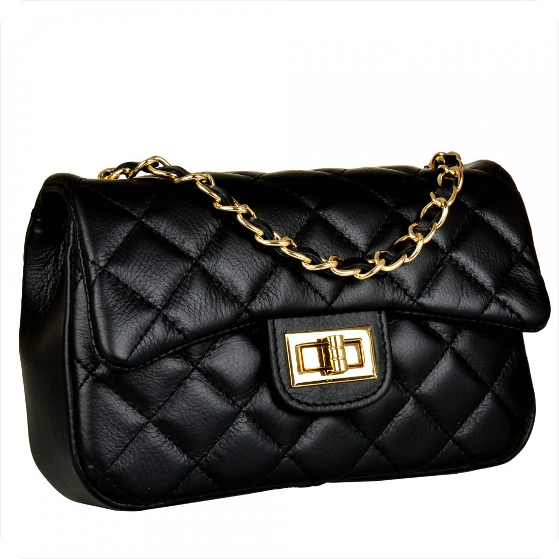 VERA PELLE pikowana torebka wizytowa czarna skóra nat.