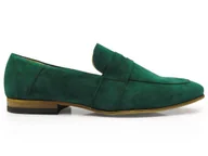 Półbuty męskie - Zielone zamszowe loafersy - wsuwane buty męskie Penny  Loafers T116 39 - miniaturka - grafika 1