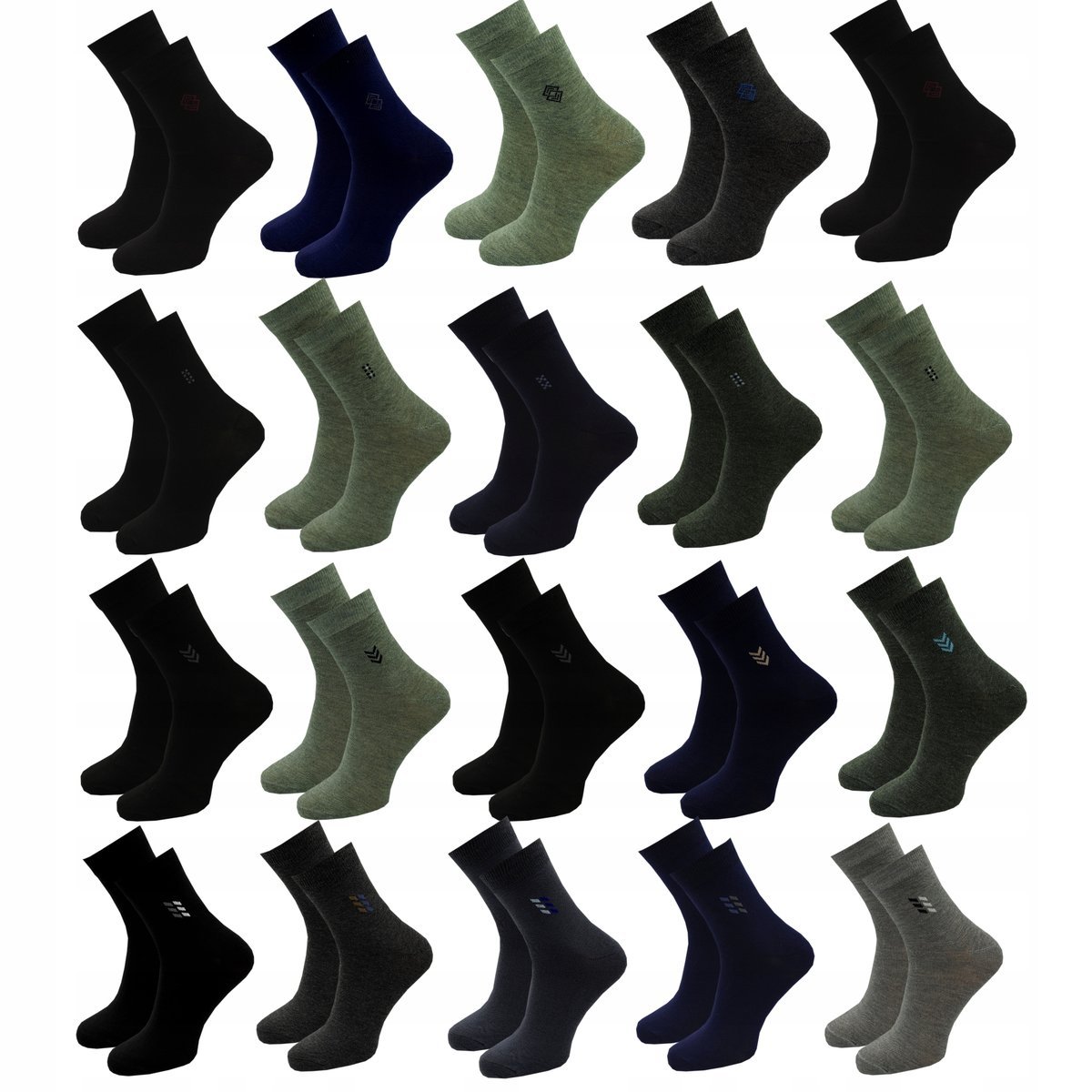 20 PAR SKARPETY MĘSKIE BAWEŁNIANE DŁUGIE RÓŻNE WZORY SKARPETKI KOLORY 43-46