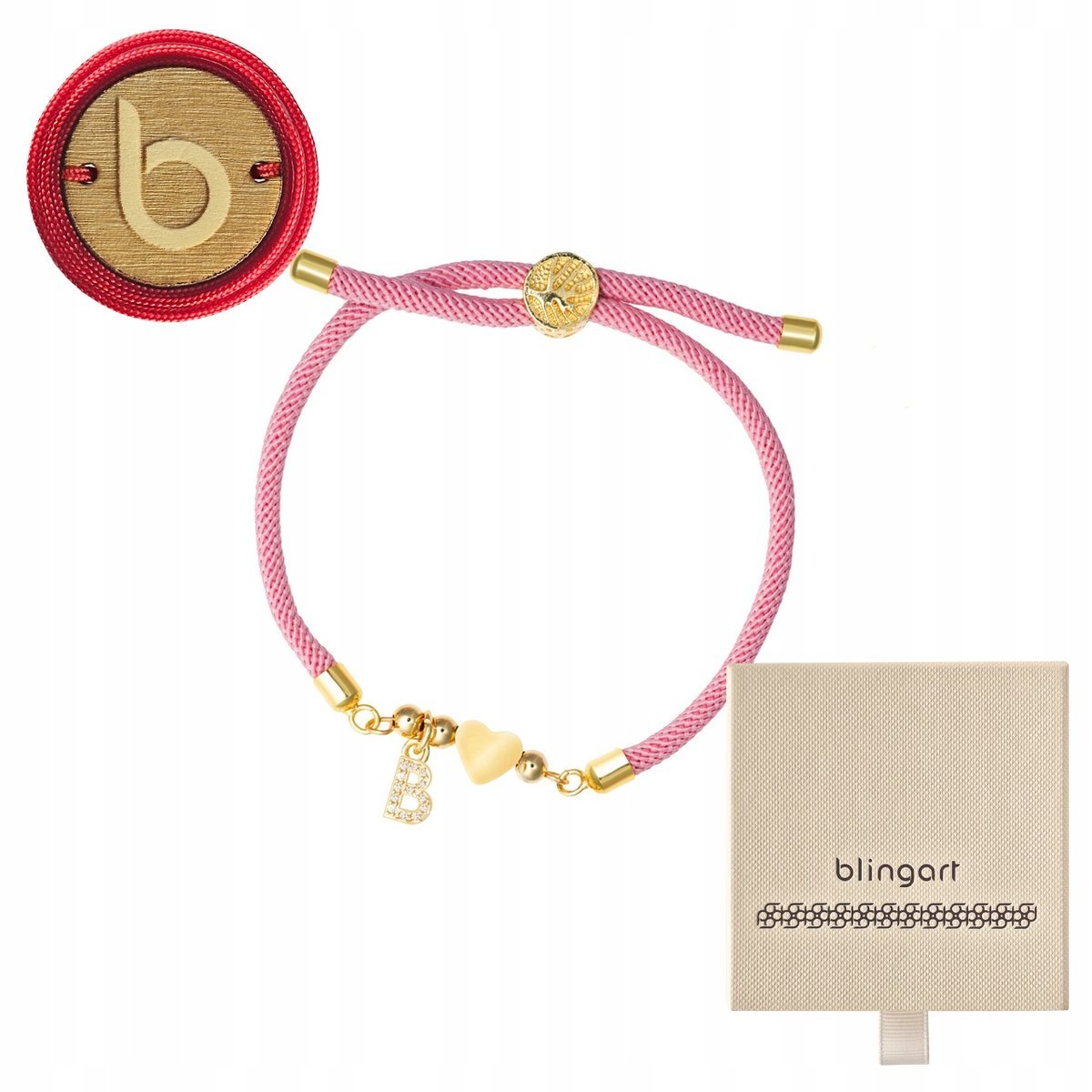 Bransoletka sznurkowa LITERKI serduszko RÓŻOWA regulowana LITERA BLINGART