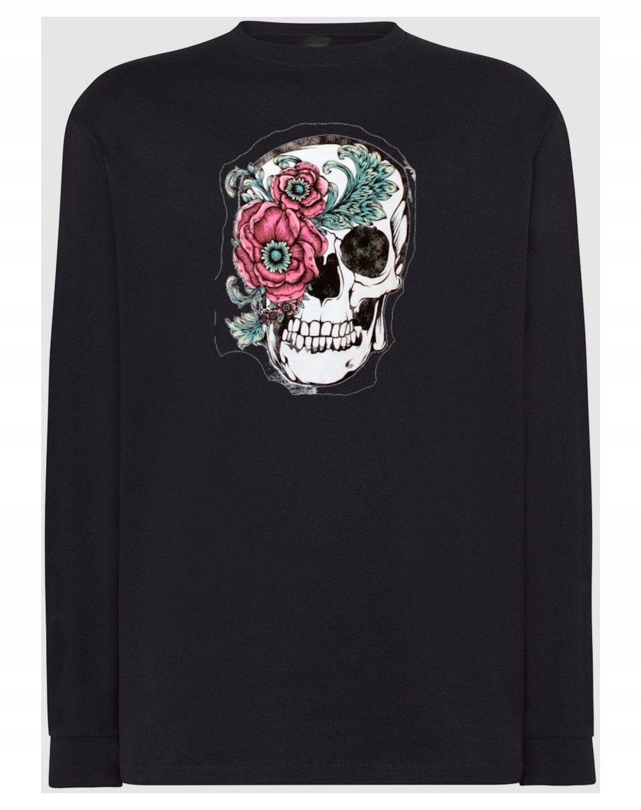 Longsleeve męski nadruk Czaszka z Kwiatami r.M