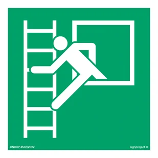 AE016 OKNO EWAKUACYJNE Z DRABINĄ EWAKUACYJNĄ, TS - PŁYTA TD FOTOLUMINESCENCYJNA; (500X500MM) - Systemy ekspozycyjne i znaki informacyjne - miniaturka - grafika 1