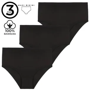 Damskie figi maxi bawełniane majtki wysoki stan klasyczne czarne 3-pak XL - Majtki damskie - miniaturka - grafika 1