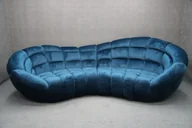 Sofy i kanapy - Sofa Owalna Retro Tapicerowana I Pikowana Granatowa 315 Cm B 6380 - miniaturka - grafika 1