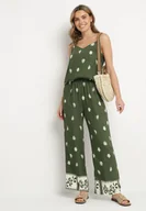 Komplety damskie - Ciemnozielony Wiskozowy Komplet Koszulka na Ramiączkach i Spodnie w Kwiaty Adisira - miniaturka - grafika 1