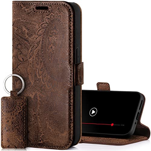 SURAZO Etui na telefon komórkowy do Xiaomi 13 Ultra, cienkie, magnetyczne etui ze skóry – składane etui ochronne z prawdziwej skóry [przegródka na karty, ochrona RFID, kwiatowy wzór] etui z klapką