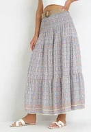 Spódnice - Niebieska Spódnica Maxi w Stylu Boho z Plecionym Paskiem Kairy - miniaturka - grafika 1