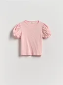 Bluzki dla niemowląt - Reserved - Bawełniana bluzka z bufkami - pastelowy róż - miniaturka - grafika 1