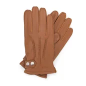 Rękawiczki - Męskie rękawiczki skórzane z ozdobnymi zatrzaskami - miniaturka - grafika 1