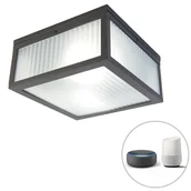 Lampy ogrodowe - QAZQA Inteligentna lampa sufitowa zewnętrzna czarna z żebrowanym szkłem z WiFi A60 - Charlois - miniaturka - grafika 1