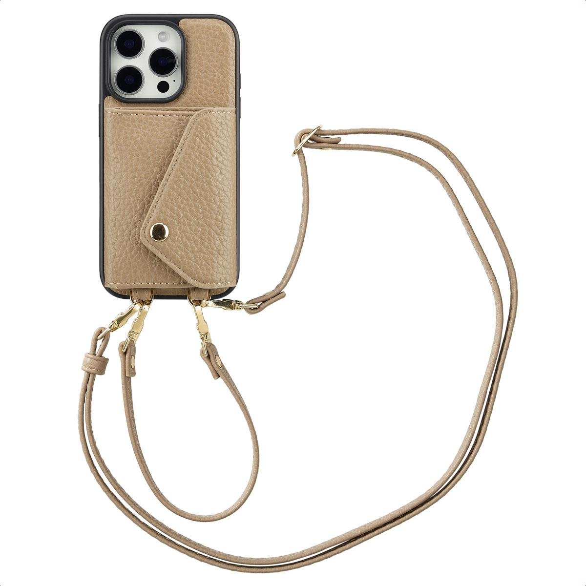 Etui na telefon Selencia Sera ze sznurkiem i kopertą na karty do Apple iPhone 16 Pro - Taupe