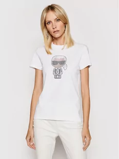 Karl Lagerfeld LAGERFELD T-Shirt Ikonik Rhinestone 210W1726 Biały Regular Fit - Koszulki i topy damskie - miniaturka - grafika 1