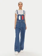 Spodnie damskie - Tommy Jeans Ogrodniczki Classic Flag DW0DW18208 Niebieski Wide Leg - miniaturka - grafika 1