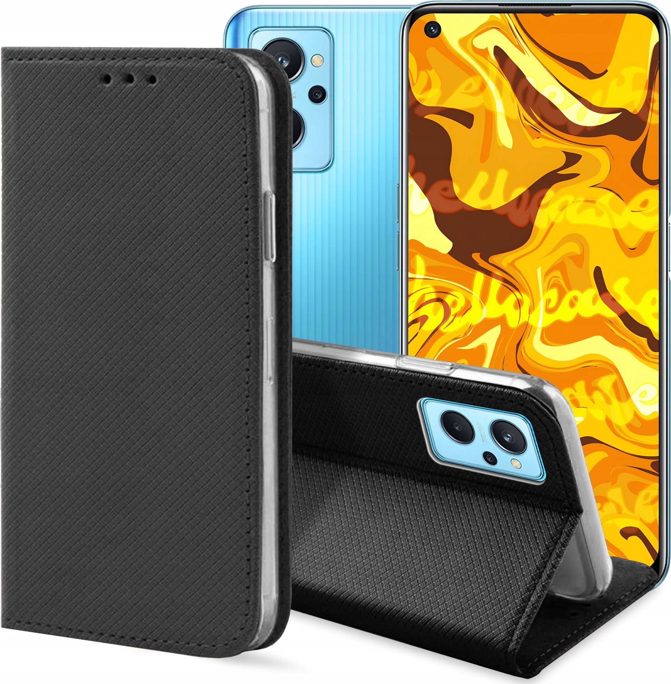 Hello Case ETUI Z KLAPKĄ DO REALME 9I OPPO A96 4G CZARNE ZAMYKANE MAGNETYCZNE KABURA