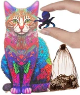 Zabawki sensoryczne - DREWNIANE PUZZLE 130el KOT KOTEK Kreatywne zabawki do przedszkola szkoły - miniaturka - grafika 1