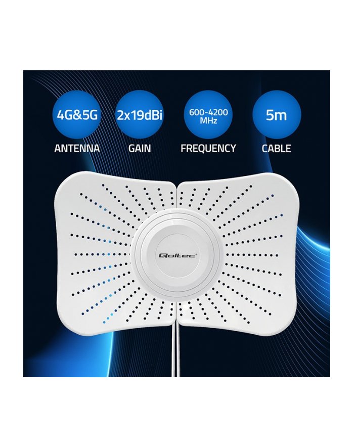 qoltec Antena paraboliczna 4G 5G LTE 2x19dBi kierunkowa zewnętrzna| 1710-2700 MHz 3300-4200 MHz N Female wodoodporna 5m 57063