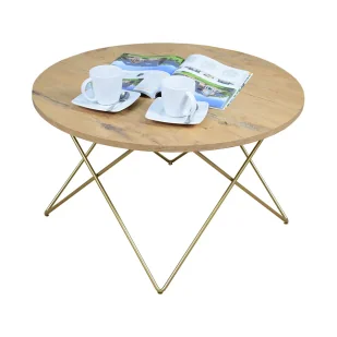 Nowoczesny stolik kawowy ze złotym stelażem dąb lancelot B9-K32 - Ławy i stoliki kawowe - miniaturka - grafika 1