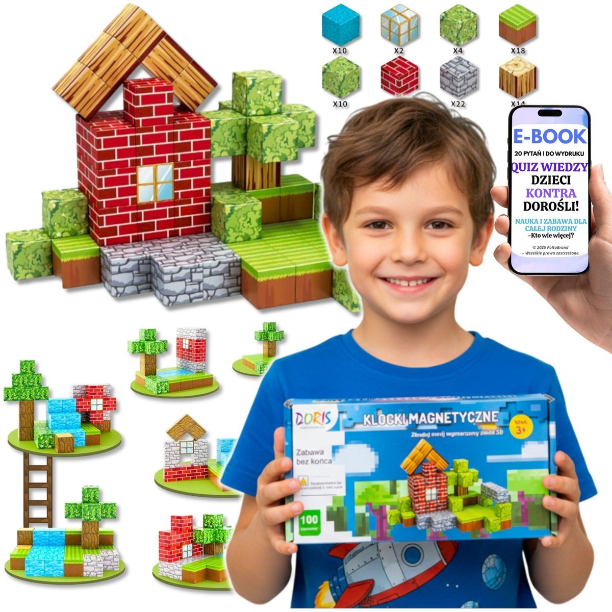 DUŻY ZESTAW KLOCKÓW MAGNETYCZNYCH 3D PIXELE KREATYWNY PREZENT DLA CHŁOPCA SYNA WNUCZKA + EBOOK-2