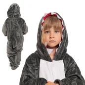 Stroje karnawałowe - Piżama Dla Dzieci Dziecięca Kigurumi Onesie Kostium Szary Rekin 115-125 cm - miniaturka - grafika 1