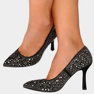 Szpilki z kryształkami - MENBUR 24682 CZARNE - Czółenka - miniaturka - grafika 2