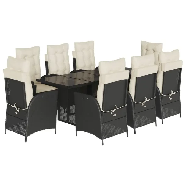 Zestaw mebli ogrodowych rattan PE czarne 190x80x74 cm