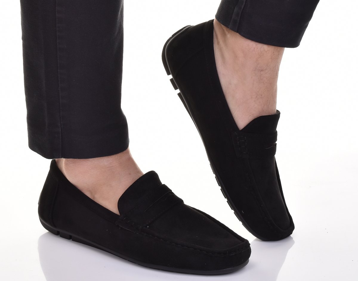 MĘSKIE ELEGANCKIE MOKASYNY OBUWIE WSUWANE CASUAL ZAMSZOWE CZARNE