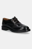 Półbuty damskie - Tommy Hilfiger półbuty skórzane BROGUE LEATHER CUT-OUT SHOE damskie kolor czarny na płaskim obcasie FW0FW08842 - miniaturka - grafika 1