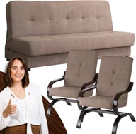 Fotele - Zestaw Mebli Wersalka Kanapa Rozkładana Beżowa i 2 Fotele Beżowe ARUBA - miniaturka - grafika 1