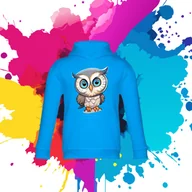 Bluzy dla dziewczynek - Bluza dziecięca typu kangurka z kapturem w kolorze błękitnym z nadrukiem sowa 8 lat - miniaturka - grafika 1
