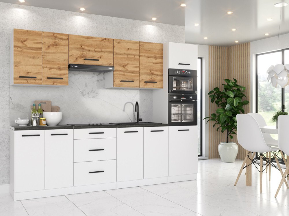 Zestaw Mebli Kuchennych Marra 2.6m Nowoczesna Modułowa Dąb Wotan Biała Mat