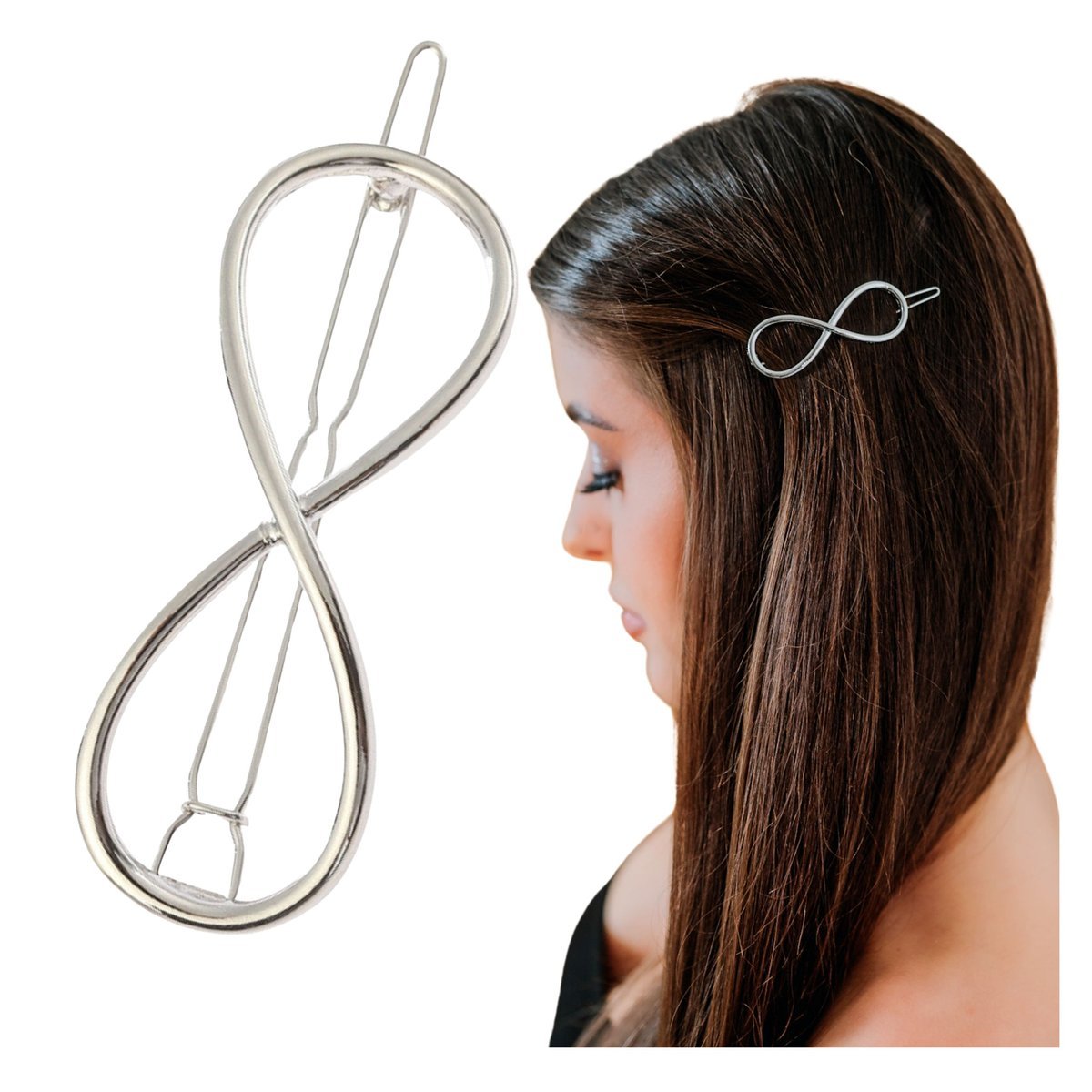Spinka Wsuwka Srebrna do Włosów Ozdobna Nieskończoność Metalowa Wytrzymała