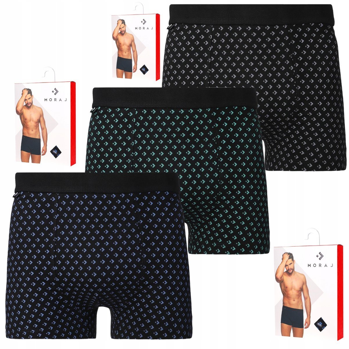 Bokserki Męskie Bawełniane Gładkie KLASYCZNE Z LOGO MORAJ ZESTAW 3-PAK XXL
