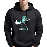 Bluzy męskie - Bluza Męska Czarna Z Kapturem Just Sing It Sportowe Super Wzory - Xl - miniaturka - grafika 1