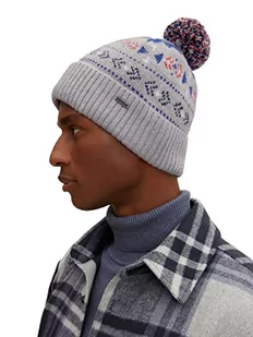 TOM TAILOR Męskie Czapka zimowa z pomponem 1034385, 30797 - Grey Navy Allover Jacquard, ONESIZE - Czapki męskie - miniaturka - grafika 1