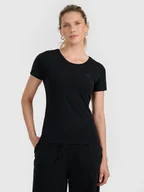 Koszulki i topy damskie - 4F T-shirt slim gładki damski - czarny XS - miniaturka - grafika 1