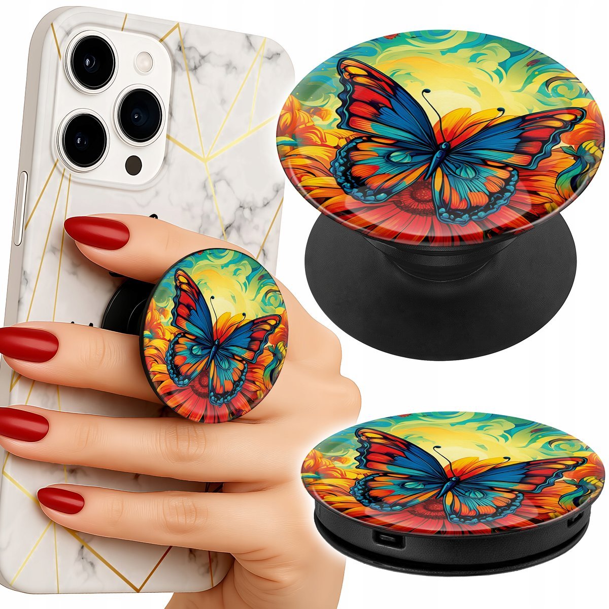 Uchwyt do telefonu Popsocket na palce/stojak MOTYLE MOTYLKI KWIATKI RÓŻE