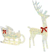 Ozdoby bożonarodzeniowe - vidaXL Renifer ciągnący sanie Ciepła biel 70 x 26 x 128,5 cm PET - miniaturka - grafika 1
