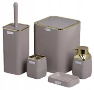 Akcesoria łazienkowe - Zestaw łazienkowy 5- el. kwadratowy brązowy/złoty - miniaturka - grafika 1