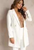 Marynarki i żakiety damskie - Biała Marynarka Taliowana Dwurzędowa Swal - miniaturka - grafika 1