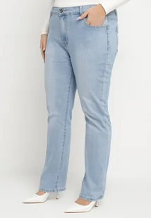 Jasnoniebieskie Jeansy z Bawełną i Wysokim Stanem o Dopasowanym Kroju z Przetarciami Vinnalia - Spodnie damskie - miniaturka - grafika 1