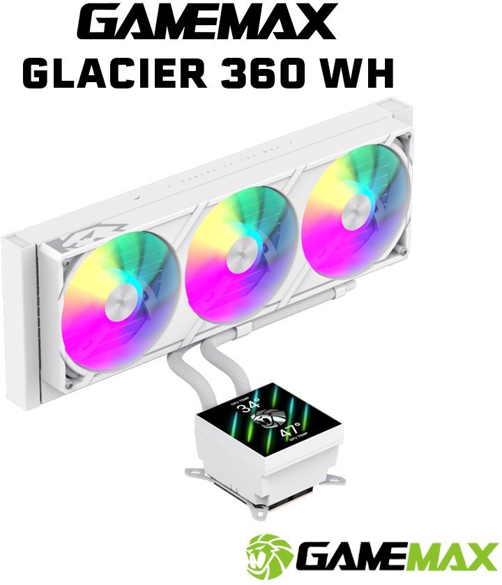 Chłodzenie wodne GameMax GameMax Glacier 360 LCD WH Procesor Chłodnica cieczy all-in-one 12 cm Biały 1 szt. GLACIER 360 WH