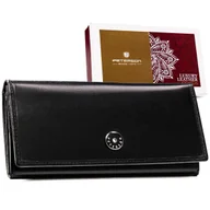 Portfele - Duży portfel damski skórzany PETERSON czarny na zatrzask rozbudowany na karty rfid stop - miniaturka - grafika 1